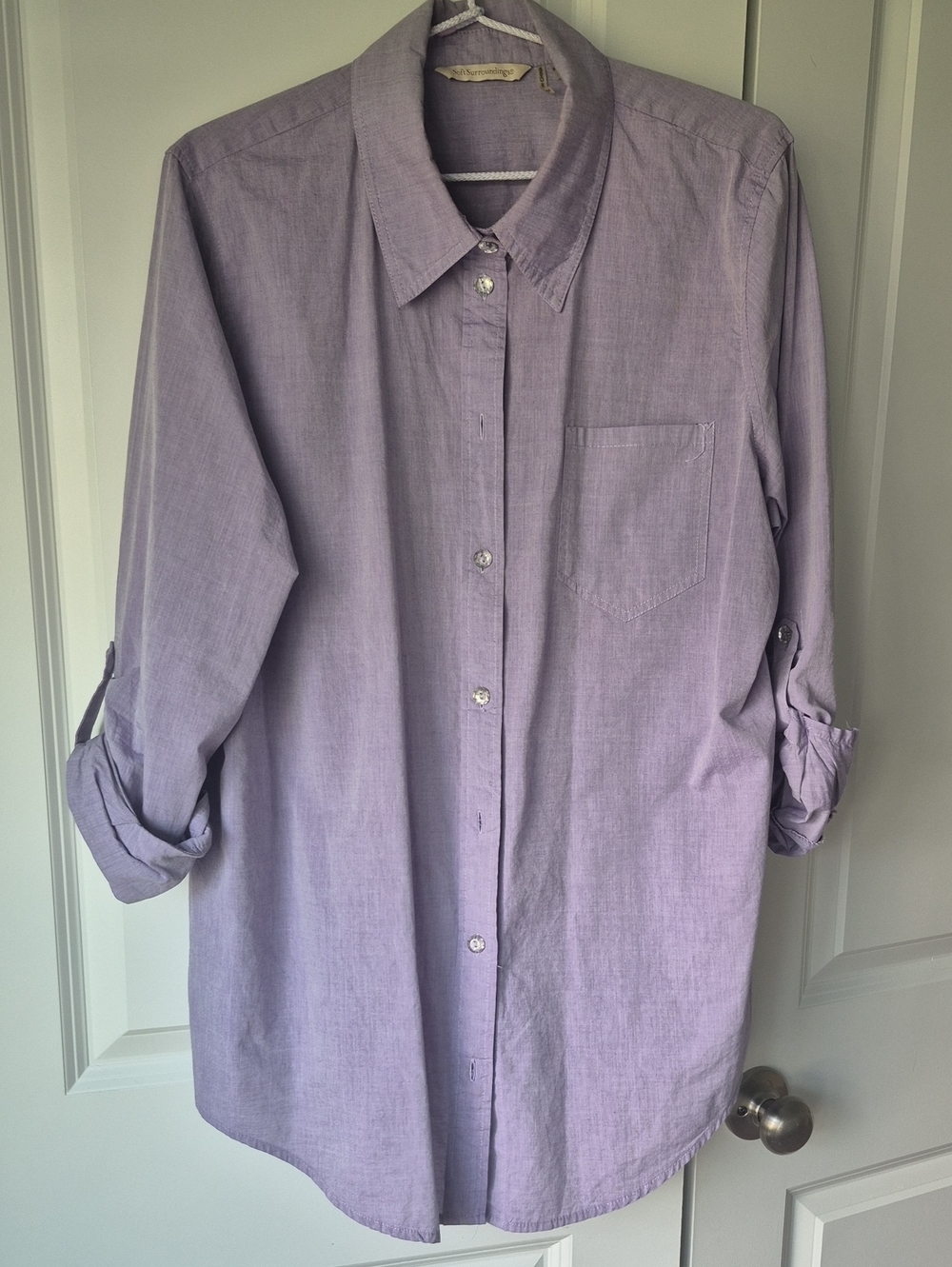 Lavender Long Sleeve/ Rollup Blouse With Pretty Crystal XL SOFT SURROUNDINGS